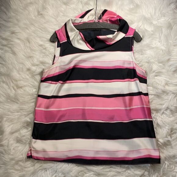 Talbots size 10 sleeveless multicolor striped pink/black blouse - Picture 8 of 9